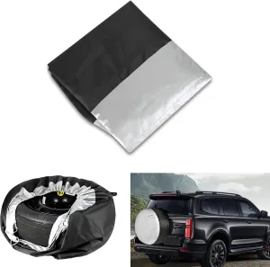 1 PC Car Tire Protection Cover, 25.5" x 14.56" 210D Oxford Cloth Dustproof Waterproof Spare Tire Cover, Portable Handle Drawstring Storage Accessories, for Sedans, SUVs (Silver & Black)