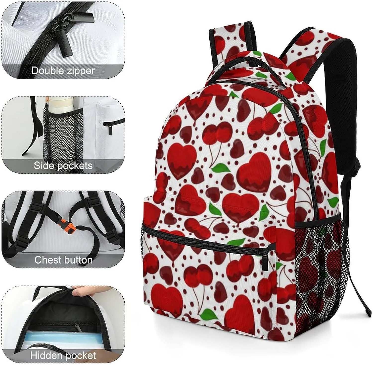 17 Inch Backpack Pattern Of The Cherry Laptop Backpack Shoulder Bag School Bookbag Casual Daypack