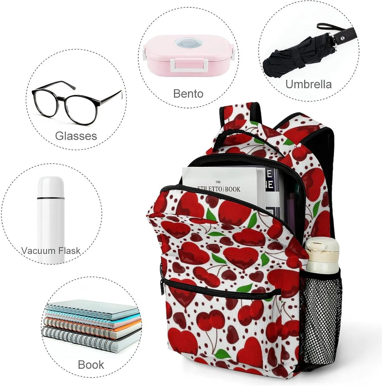 17 Inch Backpack Pattern Of The Cherry Laptop Backpack Shoulder Bag School Bookbag Casual Daypack