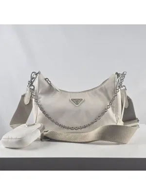 1BH204 Re edition nylon Tesuto Chain Hobo Bag Ivory