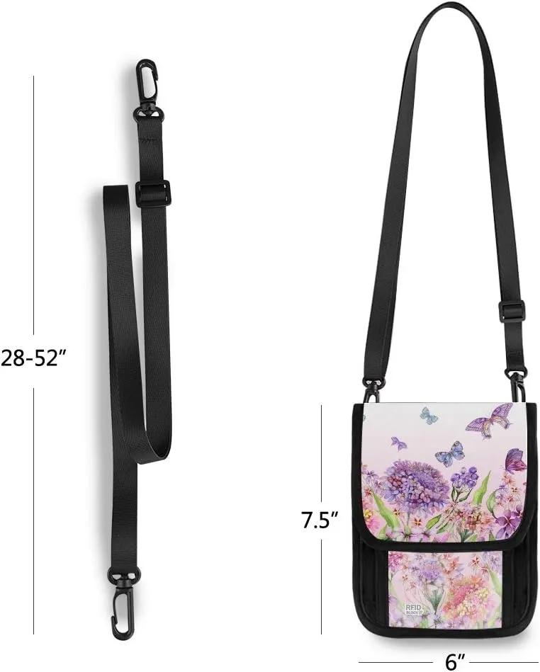 ALAZA Colorful Butterfly Floral Small Crossbody Wallet Purse Hydrangea Flower Cell Phone Bag Rfid Passport Holder with Credit Card Slots