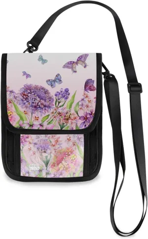 ALAZA Colorful Butterfly Floral Small Crossbody Wallet Purse Hydrangea Flower Cell Phone Bag Rfid Passport Holder with Credit Card Slots