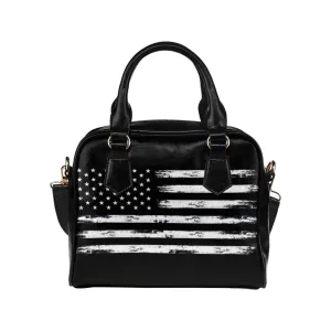 American Flag Purse, Distressed USA Patriotic Black Cute Small Shoulder Bag High Grade PU Leather Women Designer Handbag