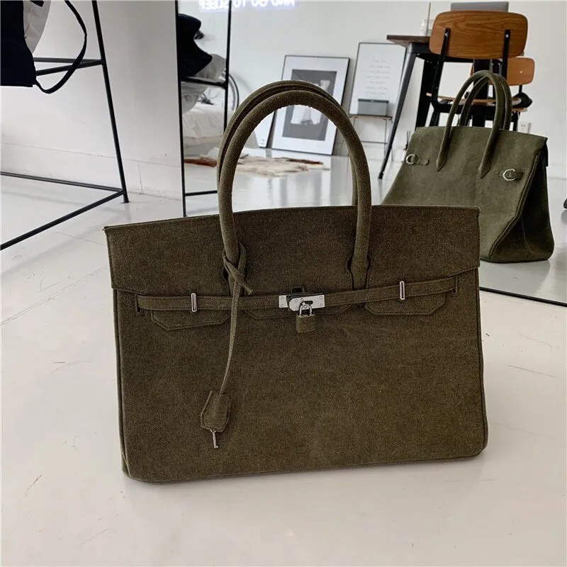 Army green birkin inspired canvas weekender overnight weekend travel bag fashion high street travel handbag