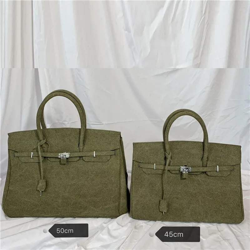 Army green birkin inspired canvas weekender overnight weekend travel bag fashion high street travel handbag