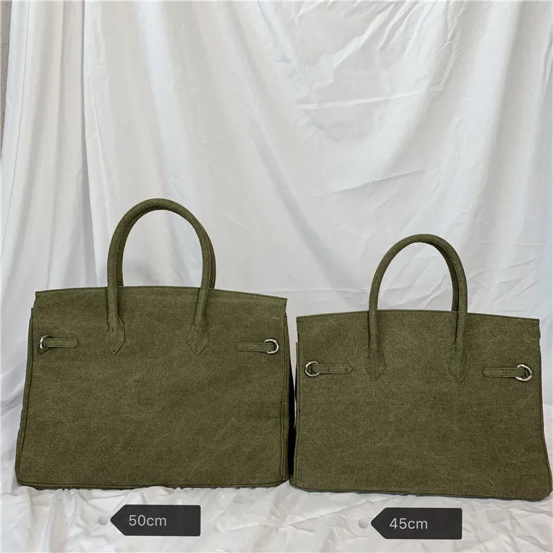 Army green birkin inspired canvas weekender overnight weekend travel bag fashion high street travel handbag