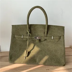Army green birkin inspired canvas weekender overnight weekend travel bag fashion high street travel handbag