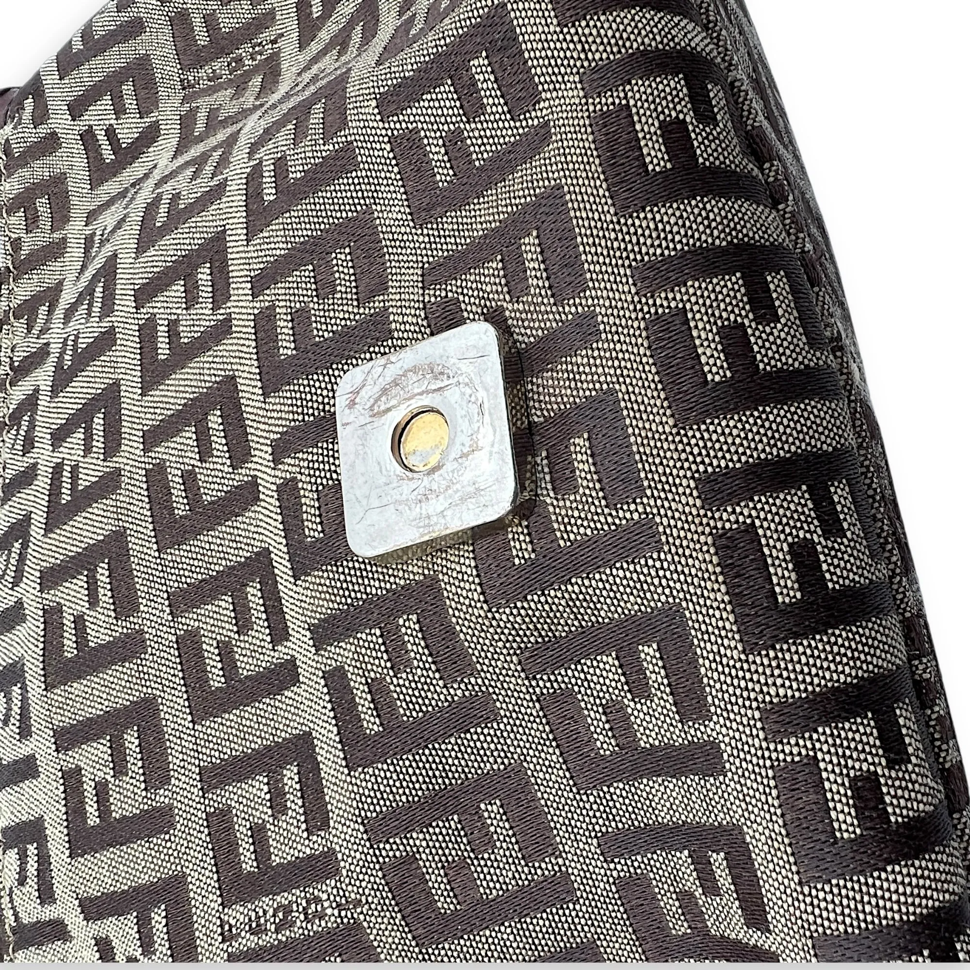 Baguette Crossbody Bag Brown in Jacquard, Gold hardware