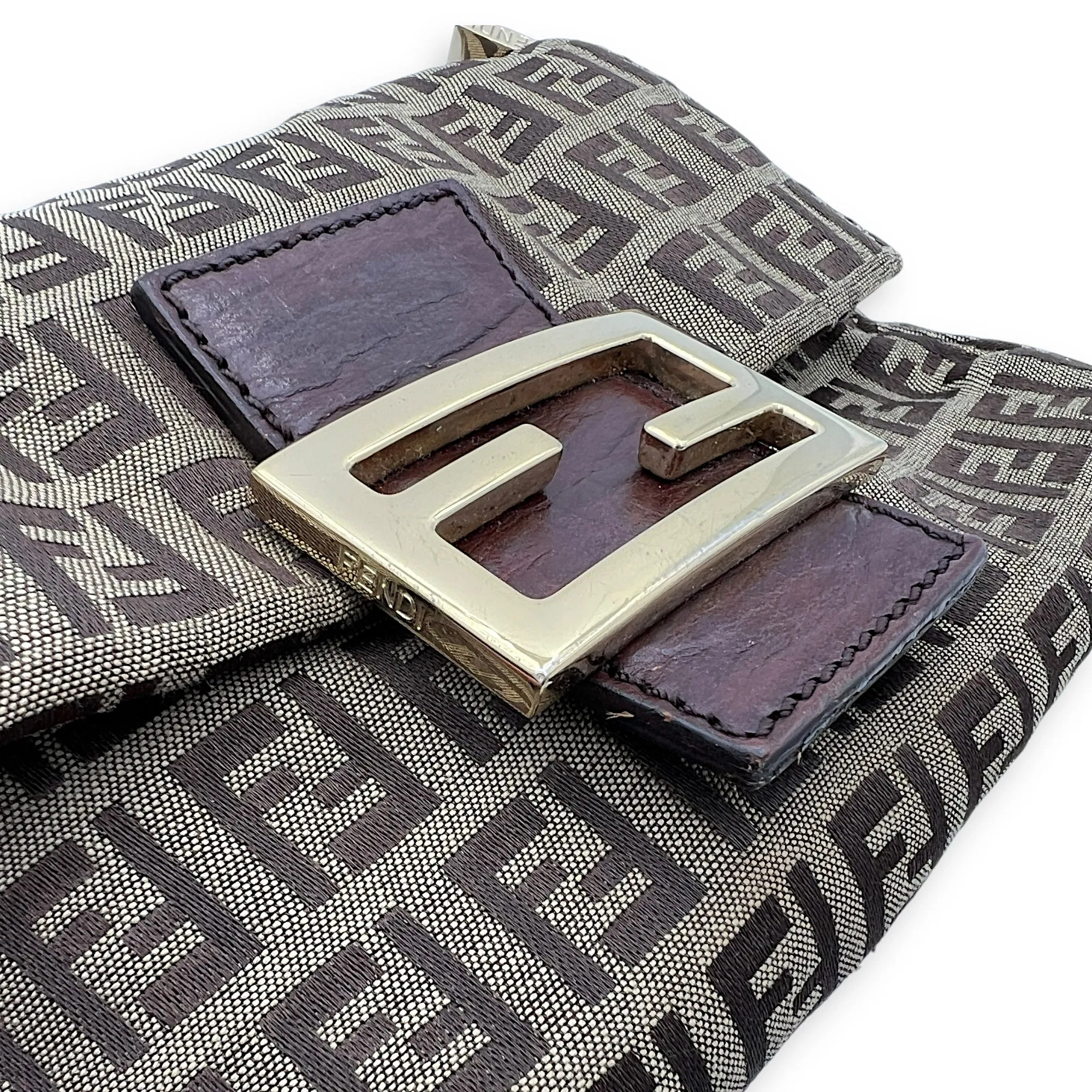 Baguette Crossbody Bag Brown in Jacquard, Gold hardware