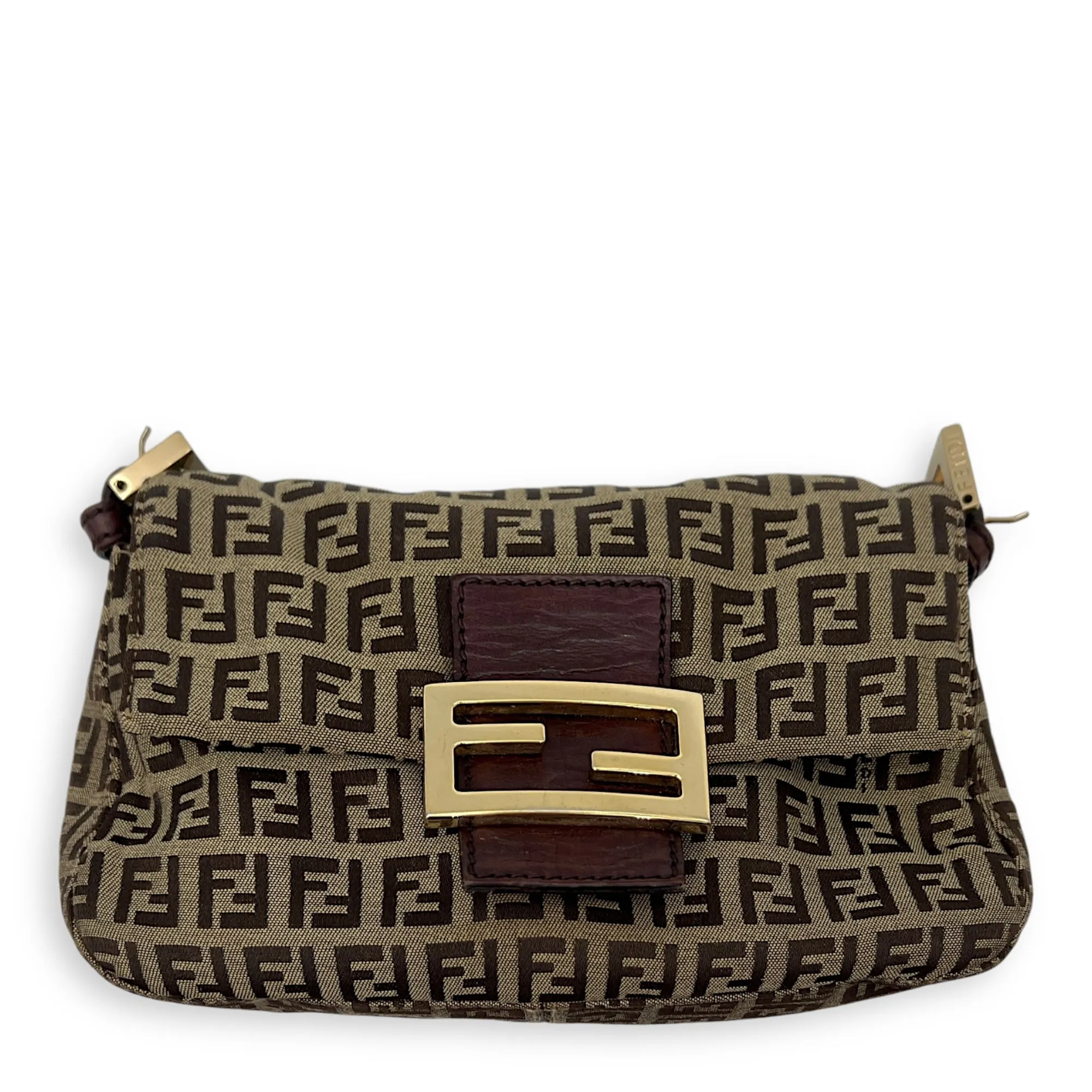 Baguette Crossbody Bag Brown in Jacquard, Gold hardware