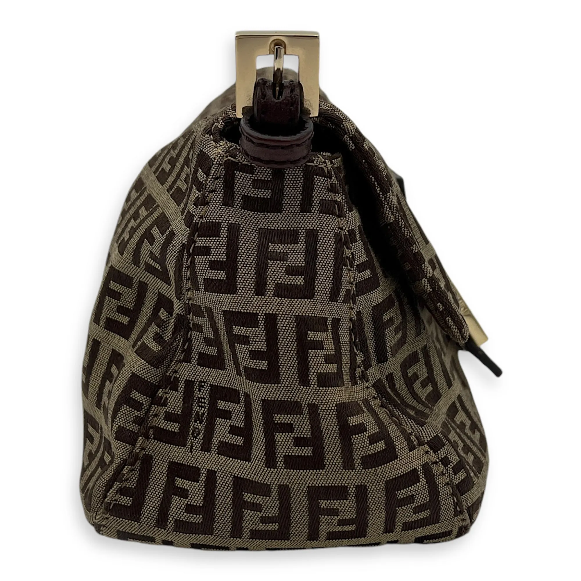 Baguette Crossbody Bag Brown in Jacquard, Gold hardware