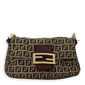 Baguette Crossbody Bag Brown in Jacquard, Gold hardware