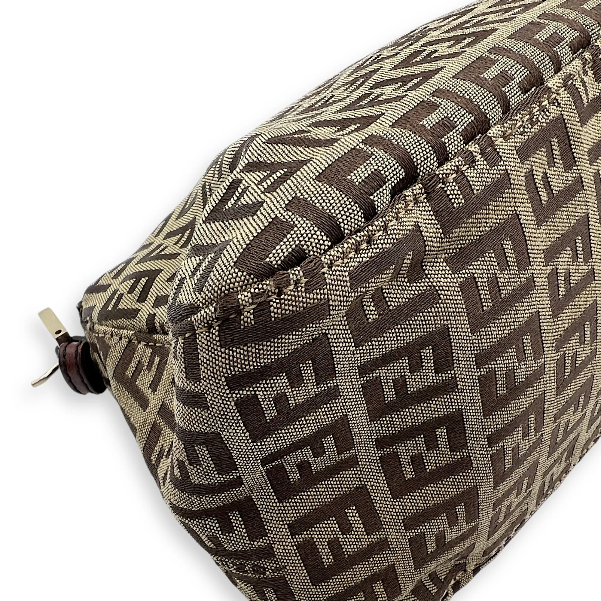 Baguette Crossbody Bag Brown in Jacquard, Gold hardware