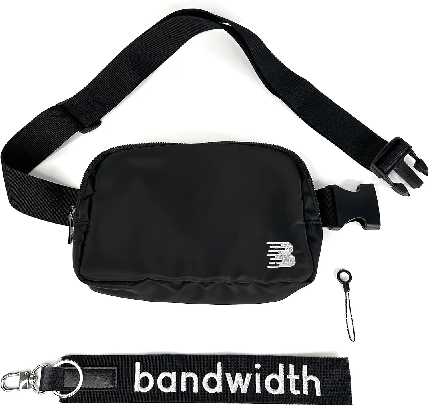 Bandwidth Premium 2-in-1 Crossbody Belt Bag with Keychain Wrist Strap - Waist Bag for Festivals, Traveling, Hiking, Running - Black, 1 Liter