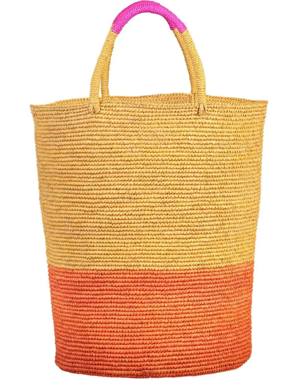 Beige and Orange Tall Triple Tone Beach Basket