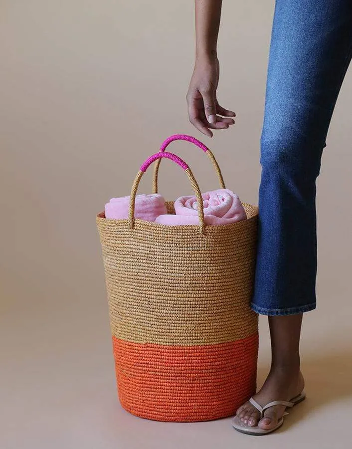 Beige and Orange Tall Triple Tone Beach Basket