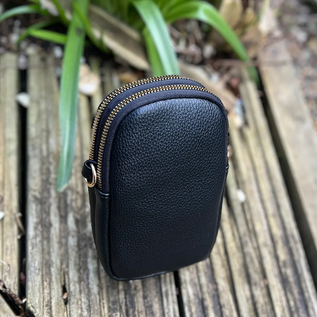 Black Double Zip Phone Bag By David Jones