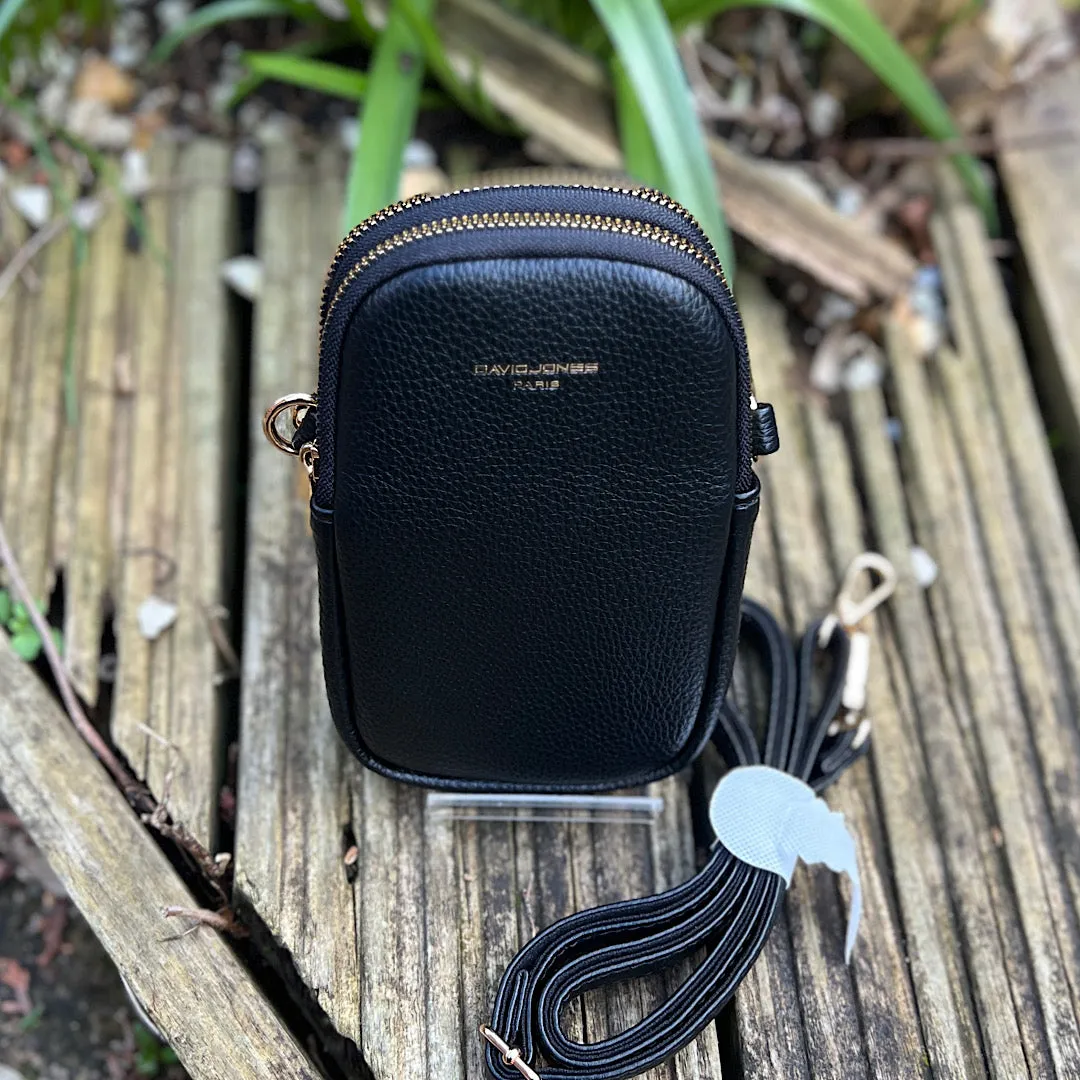 Black Double Zip Phone Bag By David Jones
