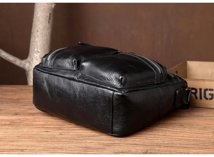 Black Leather 10 inches Mens Small Messenger Bag Black Side Bag Courier Bag Postman Bag for Men
