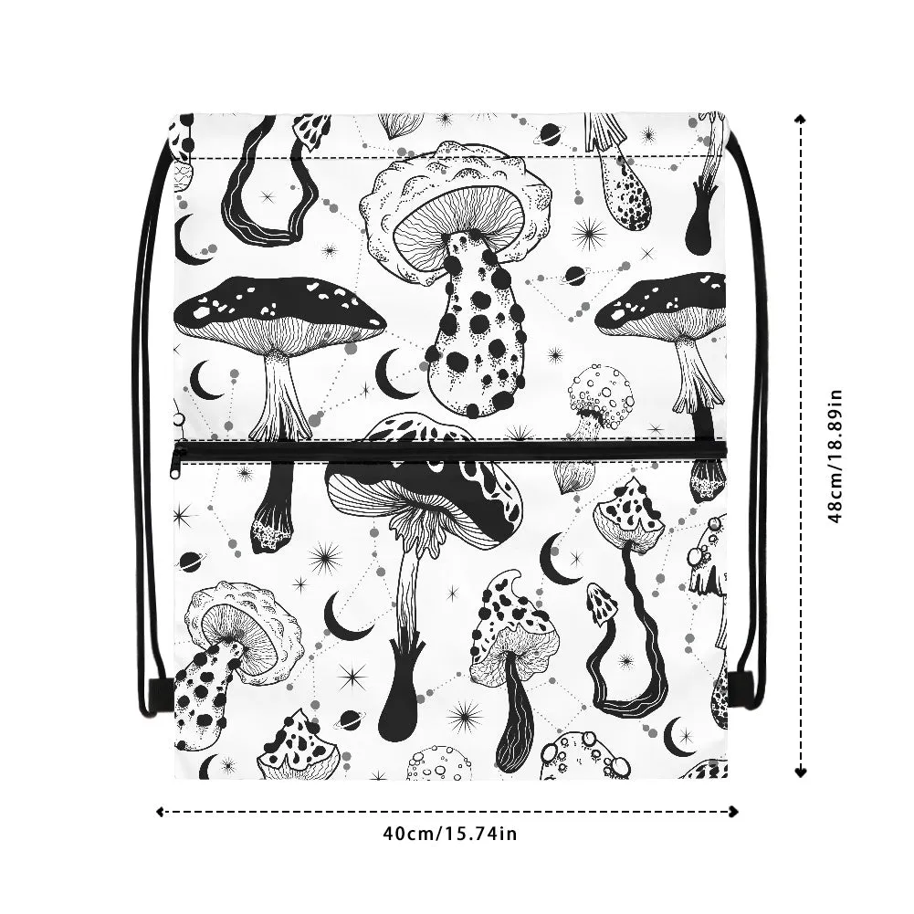 Black white Mushrooms Women's Drawstring Backpack