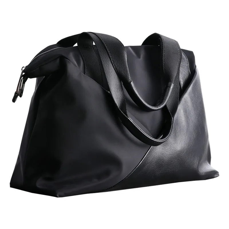 Black Womens Nylon Leather Shoulder Handbag Womens Black Nylon Totes Purse Nylon Handbag Purse for Ladies