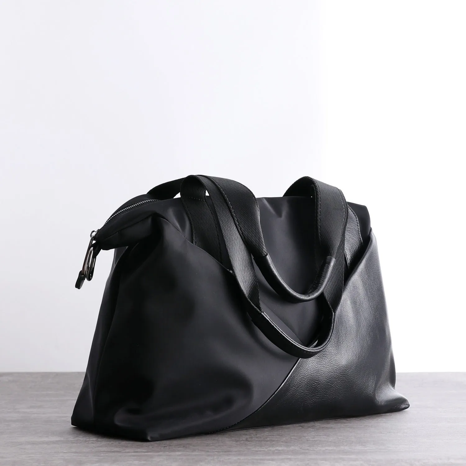 Black Womens Nylon Leather Shoulder Handbag Womens Black Nylon Totes Purse Nylon Handbag Purse for Ladies