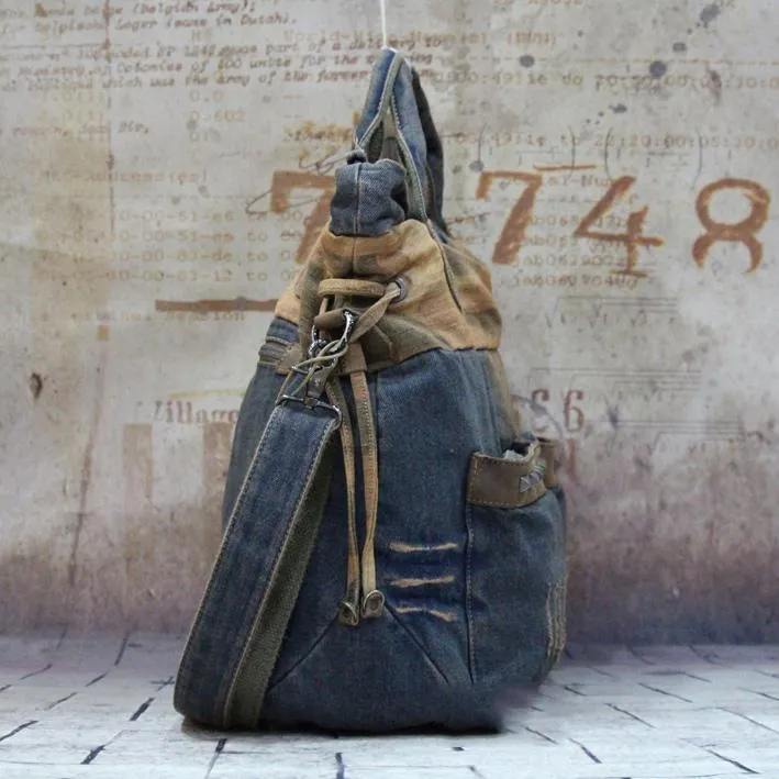 Blue Denim Mens Large Handbag Vertical Messenger Bags Casual Jean Postman Bags Courier Bag For Men