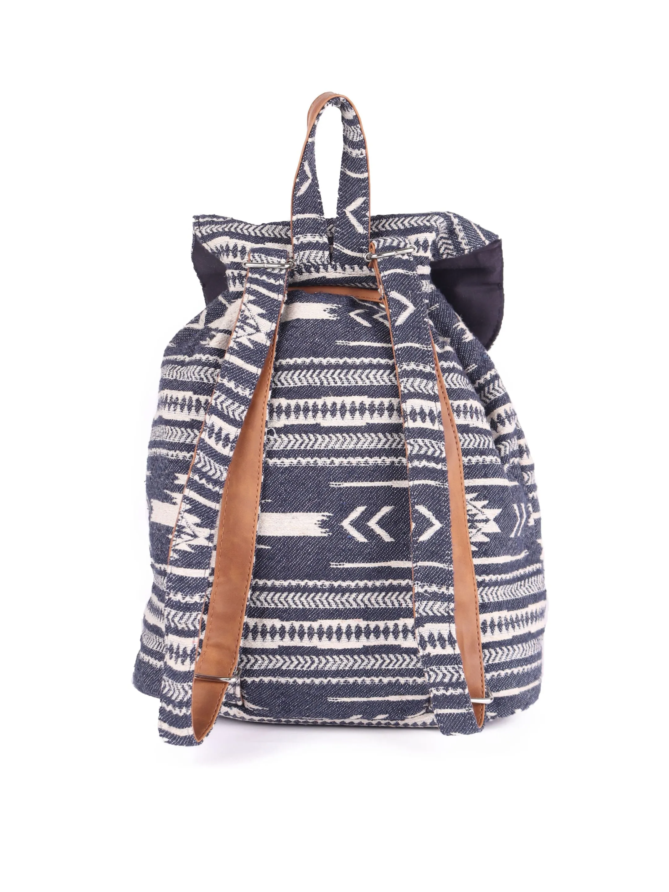 Blue Multi Cotton Dhurry Girls Backpack Medium Size