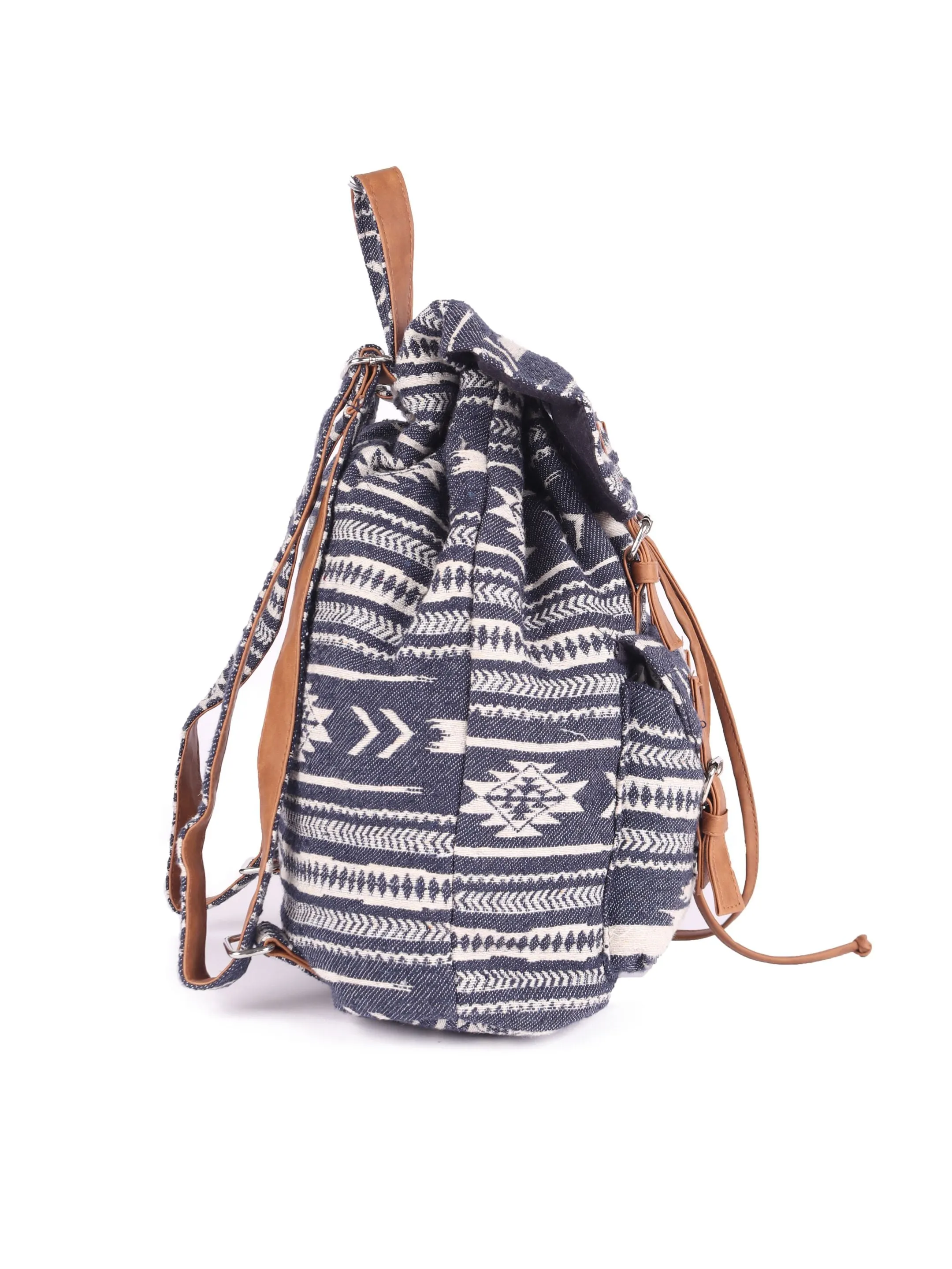 Blue Multi Cotton Dhurry Girls Backpack Medium Size