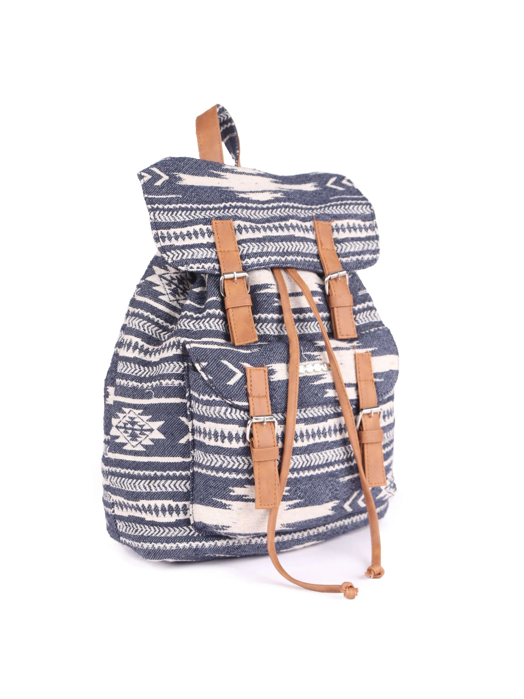 Blue Multi Cotton Dhurry Girls Backpack Medium Size