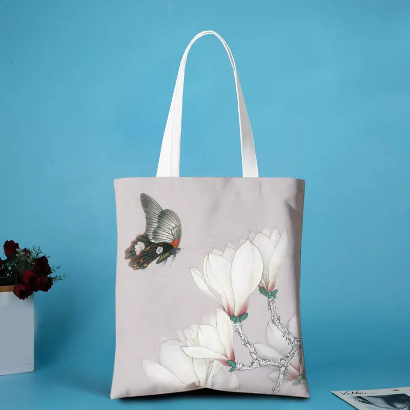 Buddha Stones Canvas Peony Shoulder Bag