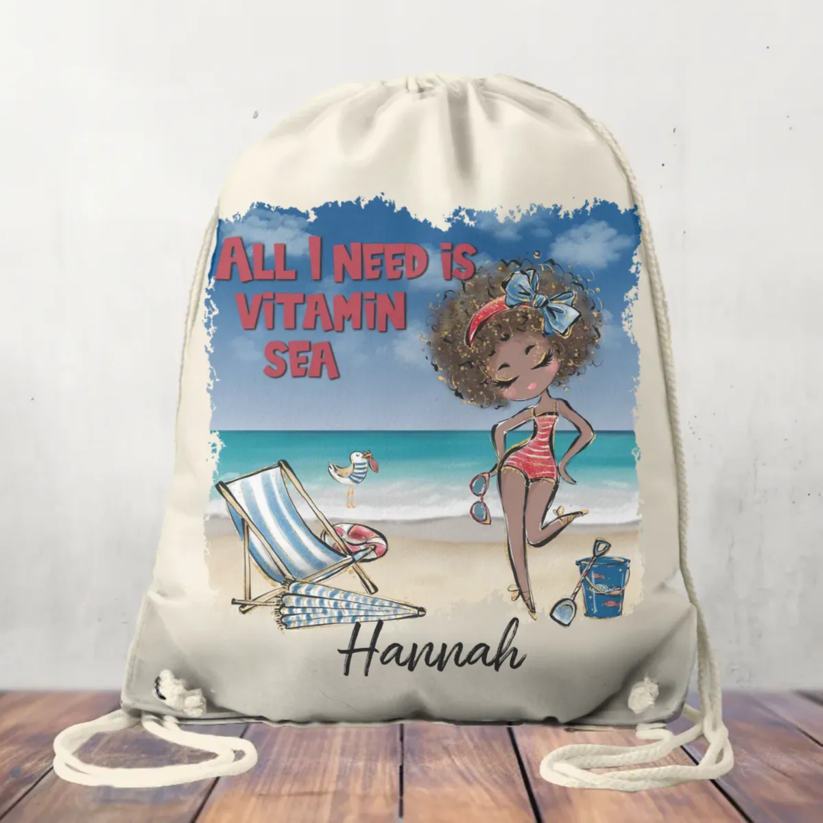 Canvas Drawstring Bag All I need is Vitamin Sea