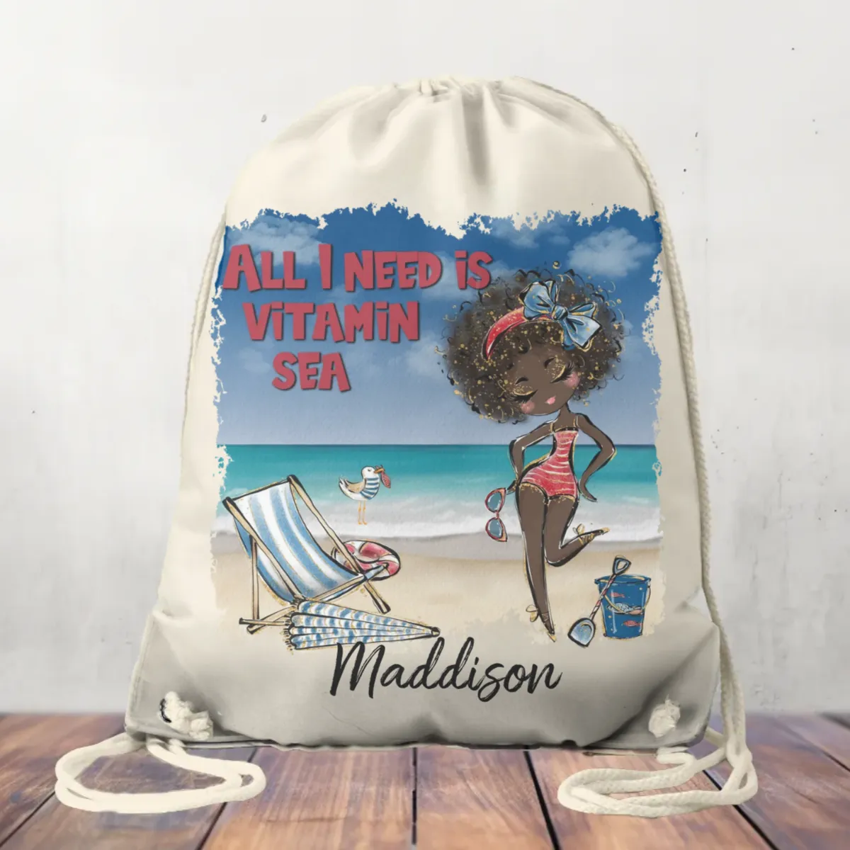 Canvas Drawstring Bag All I need is Vitamin Sea
