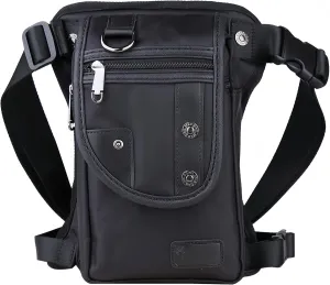 Canvas Drop Leg Bag, Motorcycle Thigh Bag with Multiple Pockets, 6x2.8x10.5 inches (Black)