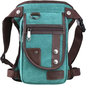 Canvas Drop Leg Bag, Motorcycle Thigh Bag with Multiple Pockets, 6x2.8x10.5 inches (Blue)