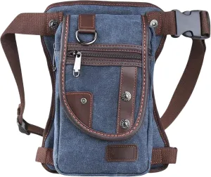 Canvas Drop Leg Bag, Motorcycle Thigh Bag with Multiple Pockets, 6x2.8x10.5 inches (Dark Blue)
