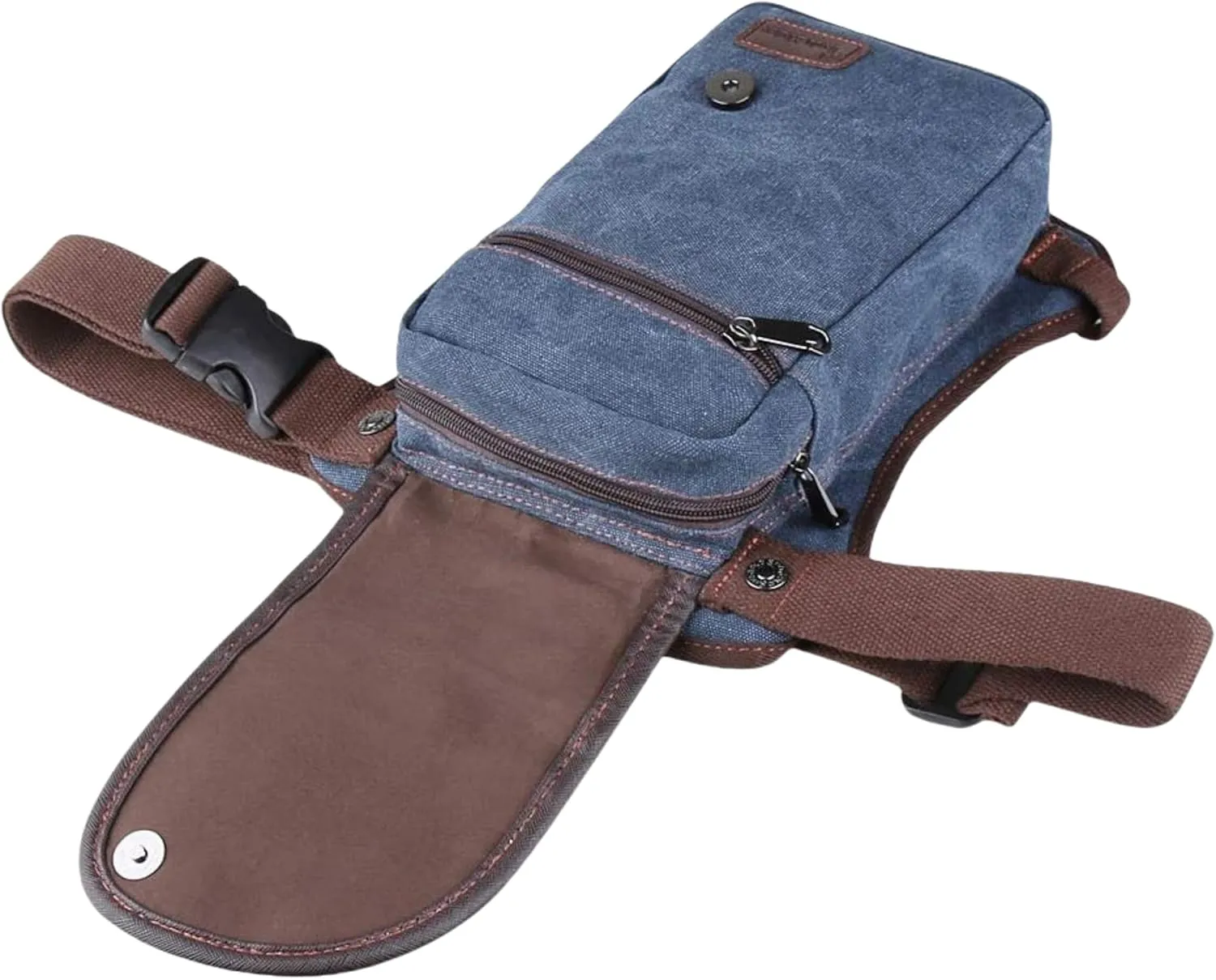 Canvas Drop Leg Bag, Motorcycle Thigh Bag with Multiple Pockets, 6x2.8x10.5 inches (Dark Blue)