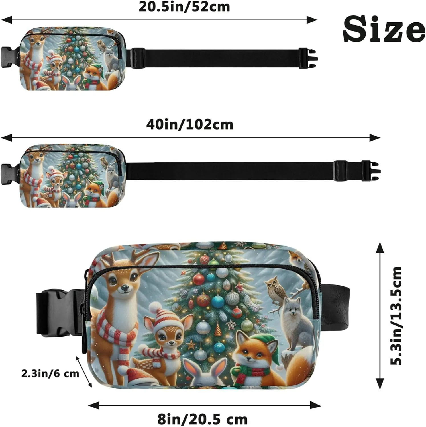 Christmas Animals Deer Fox Waterproof Fanny Pack for Women Hip Pack Belt Pouch Designer Waist Pouch for Women
