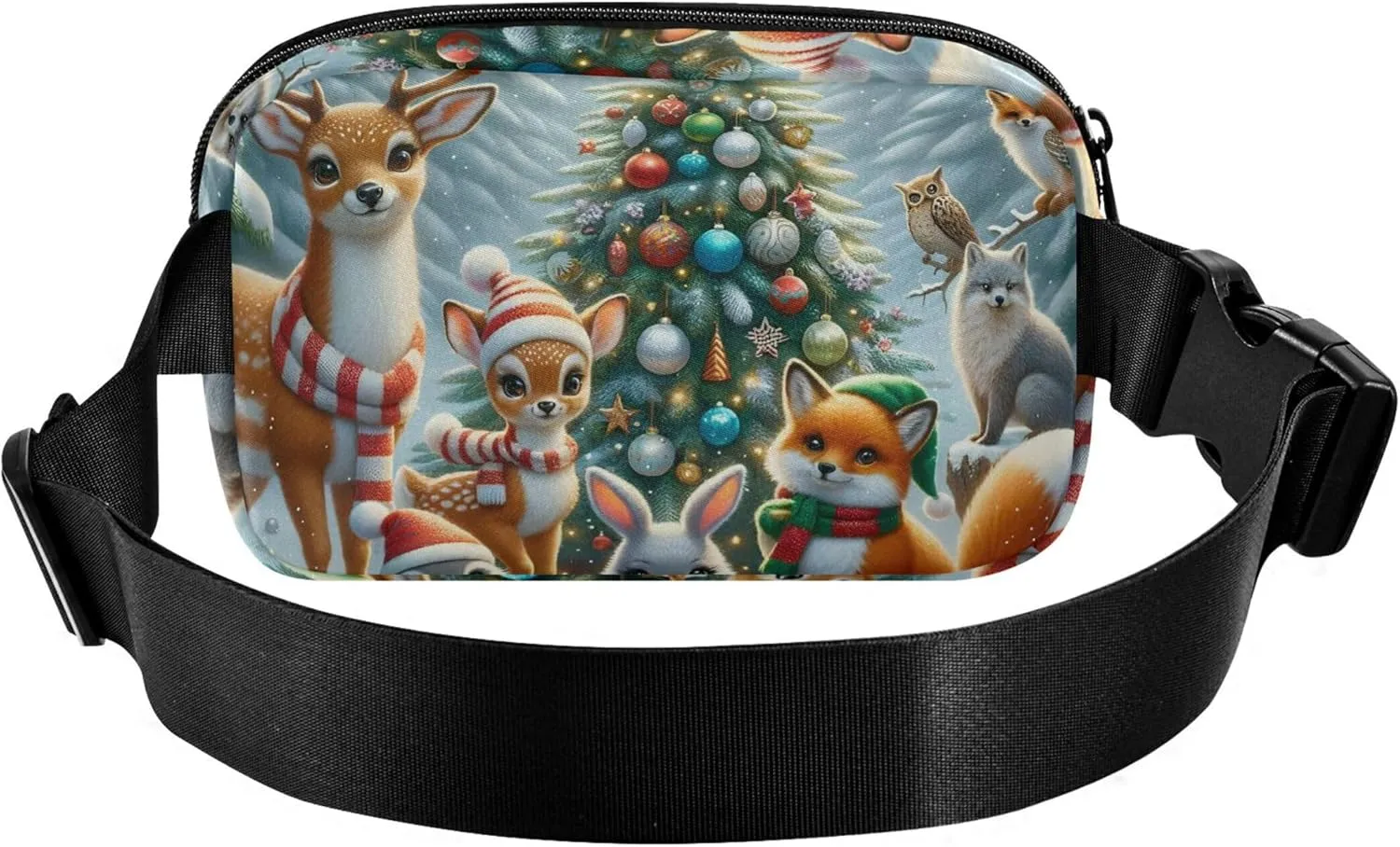 Christmas Animals Deer Fox Waterproof Fanny Pack for Women Hip Pack Belt Pouch Designer Waist Pouch for Women