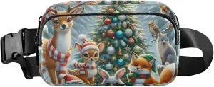 Christmas Animals Deer Fox Waterproof Fanny Pack for Women Hip Pack Belt Pouch Designer Waist Pouch for Women