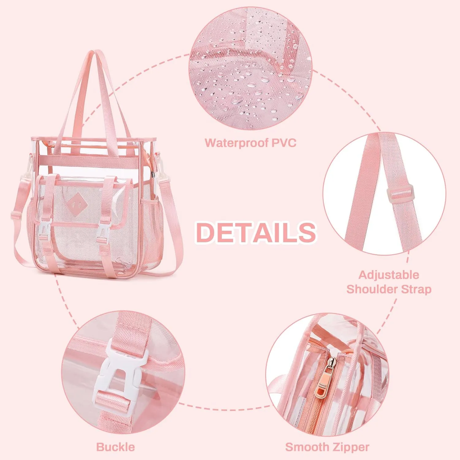 Clear Tote Bag Stadium Approved 12x6x12, Thickened Heavy Duty PVC Transparent Tote Bag Water Resistant