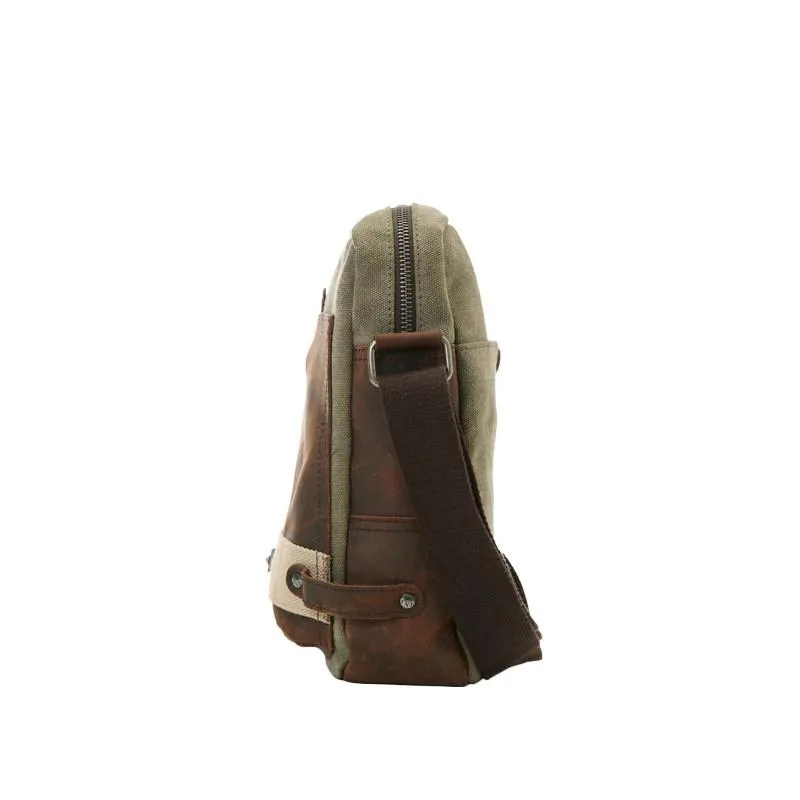 Coffee Canvas Leather Mens Side Bag Vertical Messenger Bags Army Green Canvas Courier Bag for Men