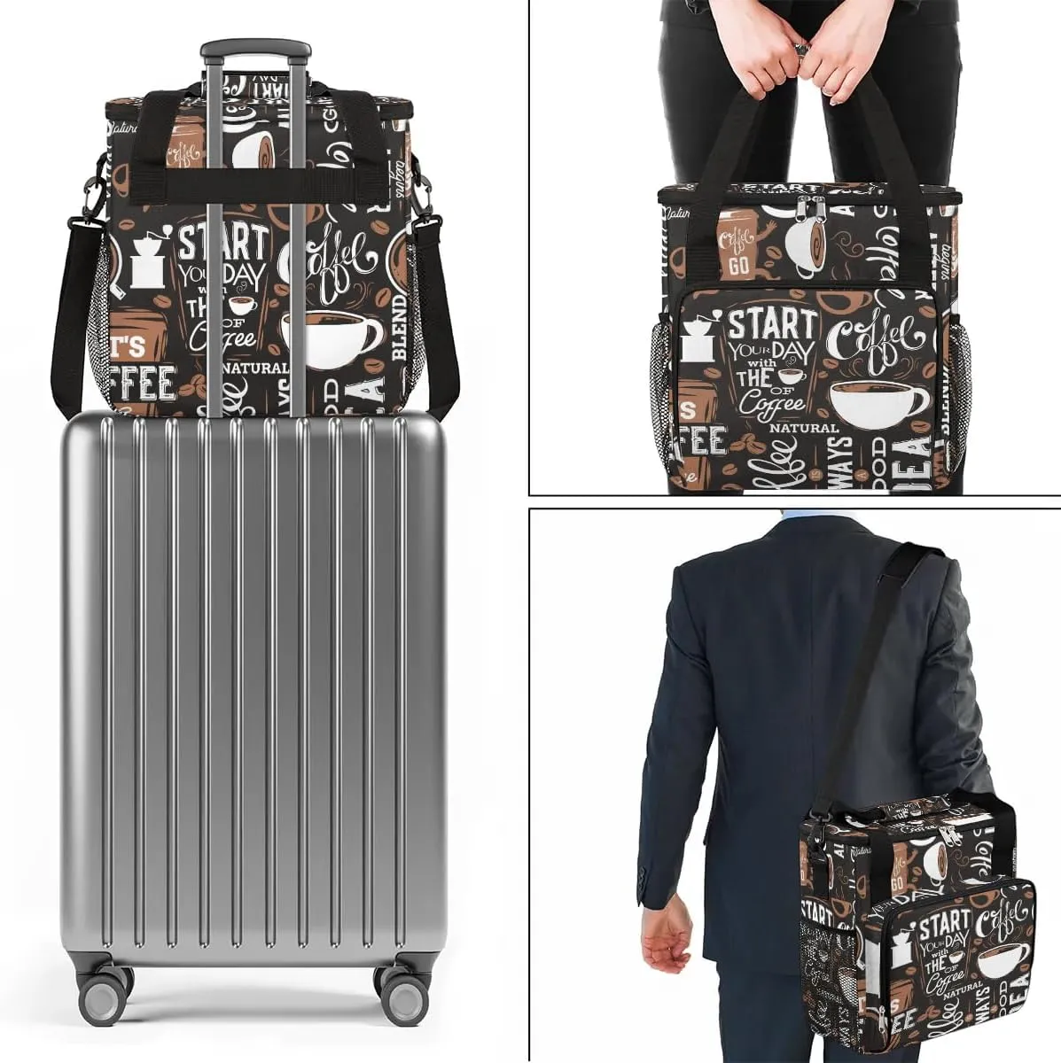 coffee cup coffee beans Coffee Maker Carring Bag Travel Carrying Storage Tote Bag Compatible with Keurig K-Mini or K-Mini Plus Portable Single Serve Coffee Brewer Case with Pockets for K-cup Pods