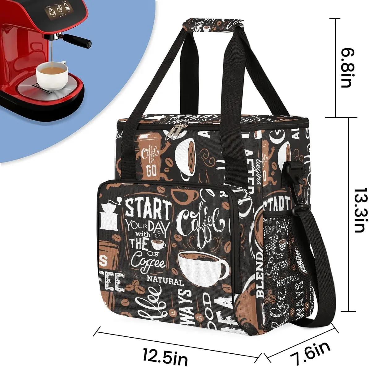 coffee cup coffee beans Coffee Maker Carring Bag Travel Carrying Storage Tote Bag Compatible with Keurig K-Mini or K-Mini Plus Portable Single Serve Coffee Brewer Case with Pockets for K-cup Pods