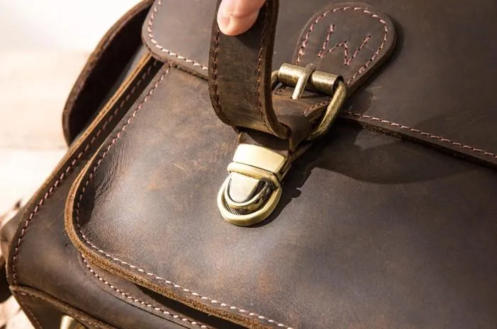 Coffee Vintage Leather Mens Camera Messenger Bag Crossbody Camera Bags for Men