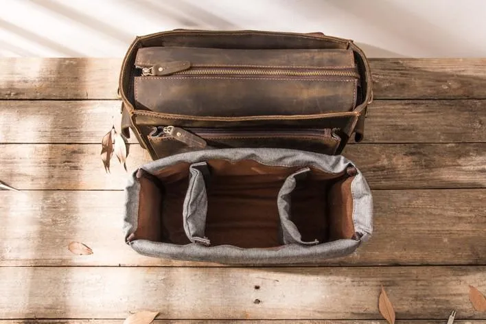 Coffee Vintage Leather Mens Camera Messenger Bag Crossbody Camera Bags for Men
