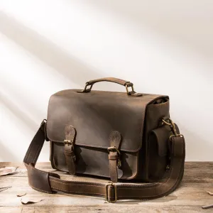 Coffee Vintage Leather Mens Camera Messenger Bag Crossbody Camera Bags for Men