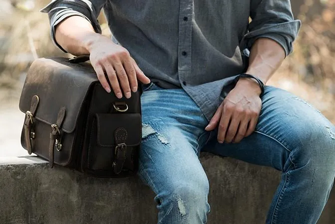 Coffee Vintage Leather Mens Camera Messenger Bag Crossbody Camera Bags for Men