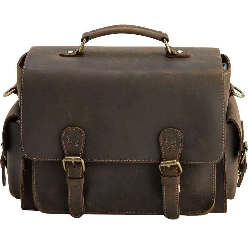 Coffee Vintage Leather Mens Camera Messenger Bag Crossbody Camera Bags for Men