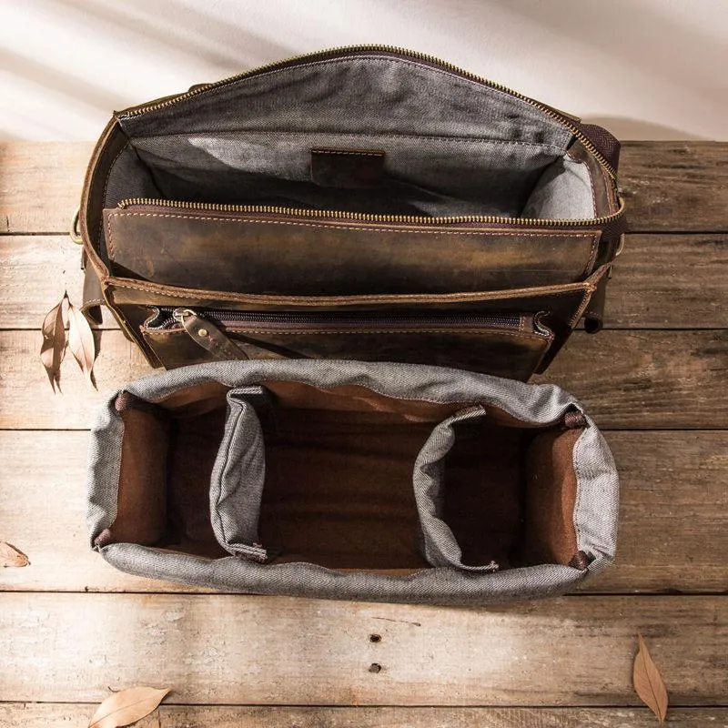 Coffee Vintage Leather Mens Camera Messenger Bag Crossbody Camera Bags for Men
